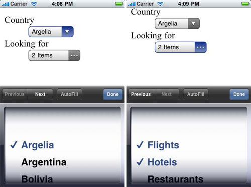 Safari на  iOS раскрывает select на половину экрана, а навигация осуществляется с помощью кнопок Назад  и Вперед