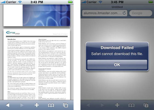 Safari на iOS открывает PDF-файлы непосредственно, но не загружает документы